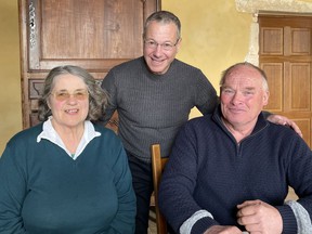 Harvey Engelberg, centre, with Thérèse and Ghyslaine Férey, who took over the Duhamel farm 45 years ago.