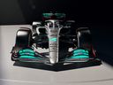 A brochure image released by Mercedes-Benz shows the new Mercedes-AMG F1 W13 during the Mercedes car launch for the 2022 season at Silverstone on February 18, 2022. 