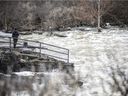 The heavy rain Friday brought water levels up a little at Hog's Back Falls in Ottawa.