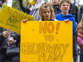 Representatives from more than 20 neighborhood associations and community groups in Vancouver were at City Hall protesting The Broadway Plan, which proposes an enormous increase in density in a 500-block area of ​​the city.