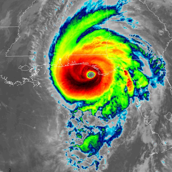 NOAA infrared satellite image shows Hurricane Michael approaching the Florida Panhandle on October 10, 2018.