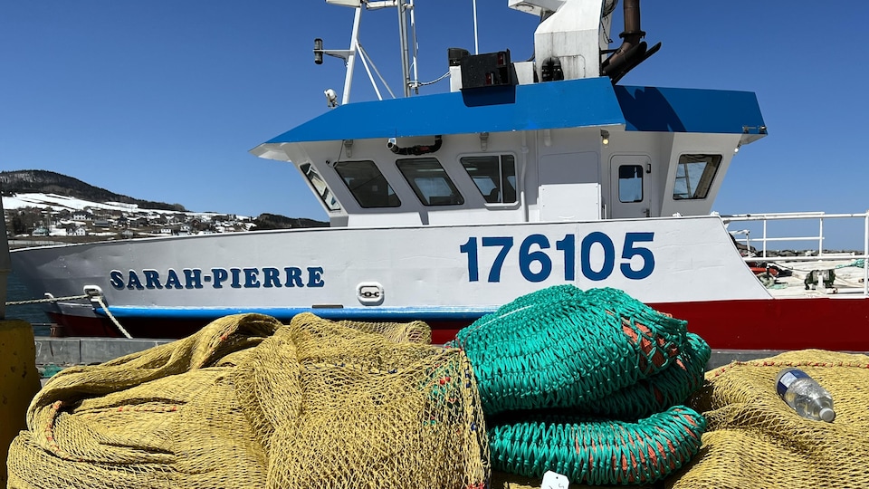 Nets in front of a fishing boat