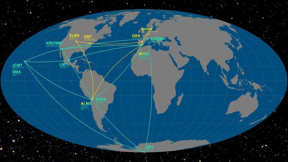 Map illustrating the locations of the instruments of the virtual EHT radio telescope.