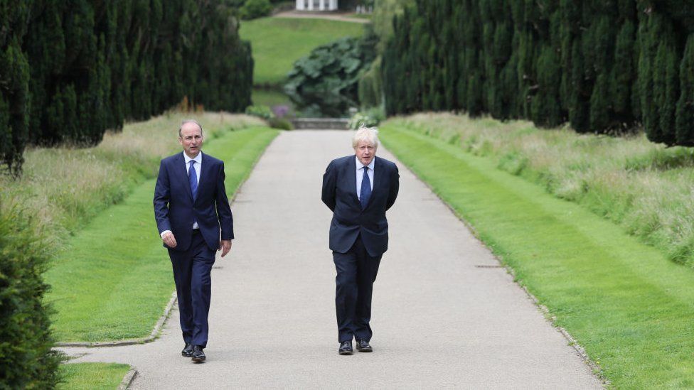Boris Johnson with Taoiseach Michael Martin at Hillsborough Castle in Belfast