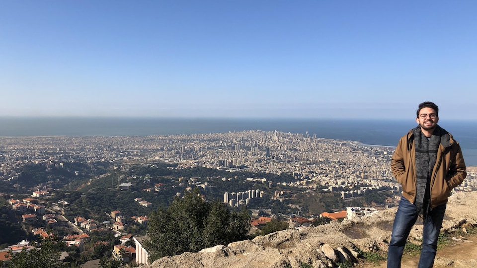 Jad El Tal with Beirut and the sea behind him. 