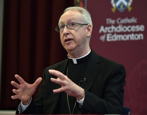 Archbishop Richard Smith announces the Vatican has confirmed that Pope Francis will visit Edmonton this July during a news conference in Edmonton, May 13, 2022. Ed Kaiser/Postmedia