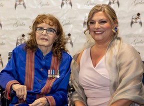 Founder and former IAAW president Muriel Stanley Venne, left, had an award named after her, it was announced by current IAAW president, Lisa D. Weber during the annual Alberta Indigenous Women's award night Friday.