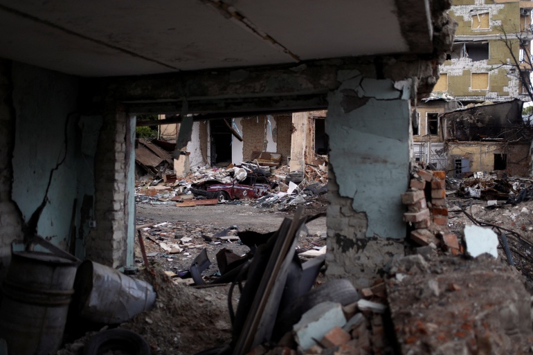 Residential area destroyed by Russian bombing in Kharkiv.