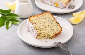 Lemon Poppy Seed Bundt Cake with powdered sugar glaze from BakeGood.ca