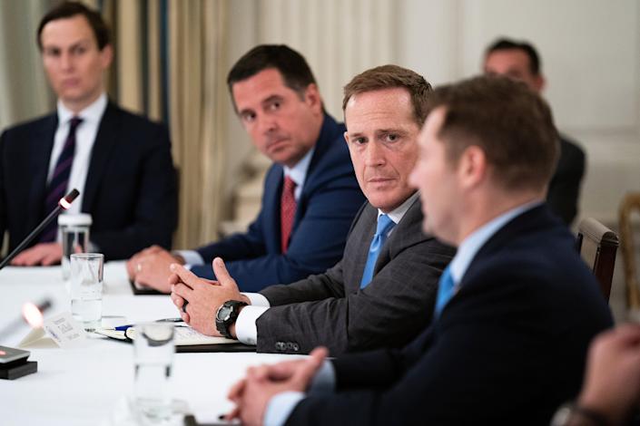 Rep. Ted Budd (R-NC)  joins fellow Congressional Republicans for a meeting with U.S. President Donald Trump in the State Dining Room at the White House May 08, 2020 in Washington, DC.