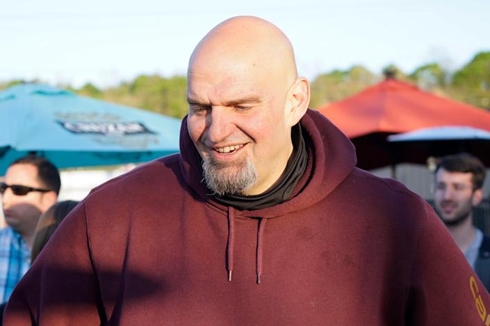 Pennsylvania Lt. Gov. John Fetterman, who is running for the Democratic nomination for the U.S. Senate for Pennsylvania, greets people at a campaign stop May 10 in Greensburg, Pa.
