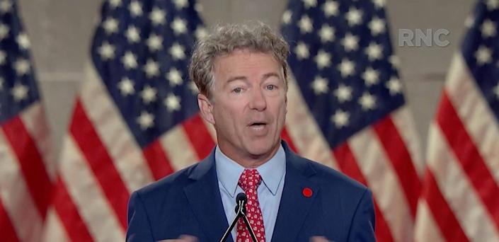 Sen. Rand Paul of Kentucky speaks during the Republican National Convention at the Mellon Auditorium in Washington, D.C., Tuesday, Aug. 25, 2020.