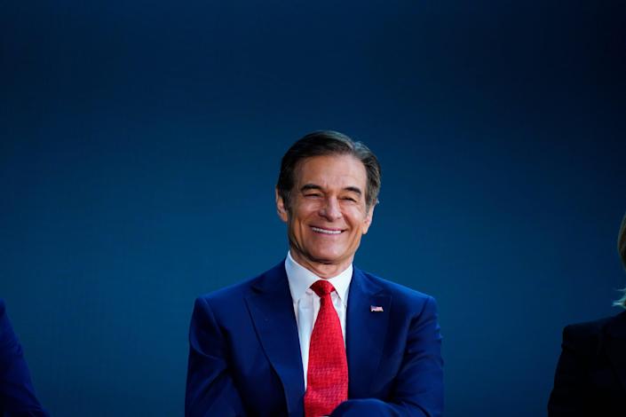 Mehmet Oz, a Republican candidate for U.S. Senate in Pennsylvania, takes part in a forum in Newtown, Pa., Wednesday, May 11, 2022. (AP Photo/Matt Rourke)
