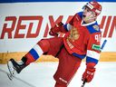 'His offensive skills put together makes him a devastating player with the puck,' Will Scouch of McKeen's Hockey says of Andrei Kuzmenko (above, playing for Russia at the Channel One Cup of the Euro Hockey Tour in December 2020).