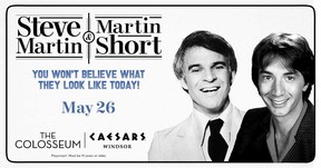 A promotional image for Steve Martin and Martin Short's May 26 show at Caesars Windsor - with images of the duo early in their careers.