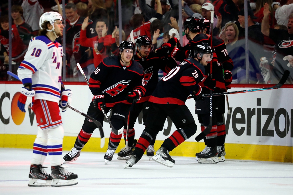 Artemi Panarin reacts as the Rangers lose to the Hurricanes in overtime in Game 1. 