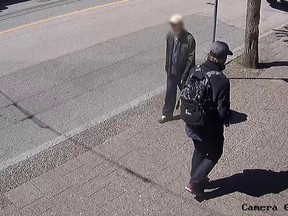 Vancouver police are looking for a suspect in connection with a racist bear-spray attack on a senior in Chinatown Friday.