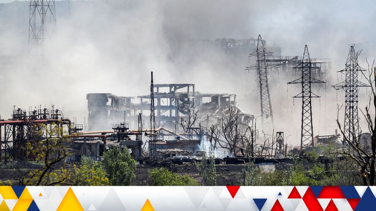 Smoke rises after an explosion at an Azovstal Iron and Steel Works plant during the Ukraine-Russia conflict in the southern port city of Mariupol, Ukraine, May 11, 2022. REUTERS/Alexander Ermochenko