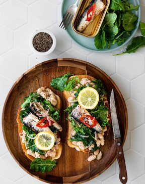 Toast with Greens, Beans and Sardines.
