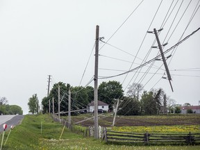 More than 40 hydro poles were snapped off or damaged between Carleton Place and Almonte along Highway 29.