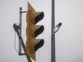 A newly installed traffic camera at the intersection of Ouellette Avenue and Giles Boulevard, is seen on Thursday, Dec. 23, 2021.