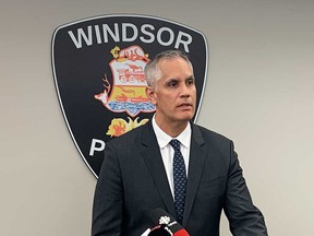 Acting Supt.  Karel Degraaf of Windsor police addresses media on May 25, 2022.