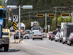 Power outages meant traffic jams at the many stoplight intersections in Morin-Heights on Tuesday May 24, 2022.
