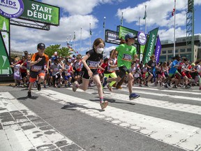 Children race off the start line for this Kids Marathon at Tamarack Ottawa Race Weekend.