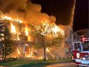 Saskatoon firefighters tackled a large fire at a condominium building at 108th Street and Bryans Avenue in Saskatoon in the early hours of Saturday, May 28, 2022. 