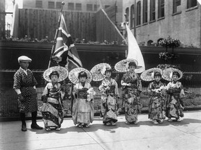 Portrait of Young Girls Wearing Kimono and a Boy on Cordova Street;  Vancouver, BC 1928. Courtesy Nikkei National Museum & Cultural Centre.