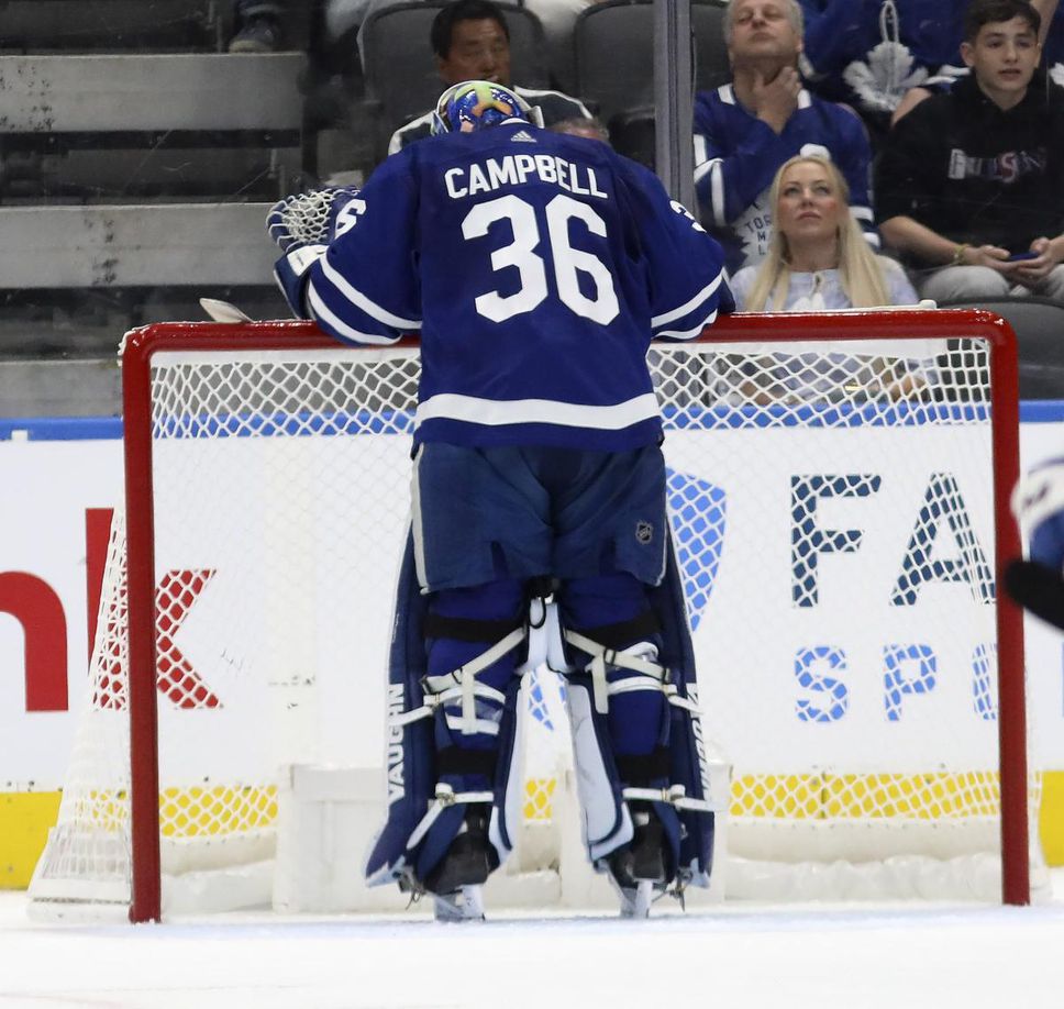 Leafs goalie Jack Campbell regroups after the first of two goals by Nick Paul of the Tampa Bay Lightning in Saturday night's Game 7 at Scotiabank Arena.  The Leafs still haven't won a playoff series since 2004.