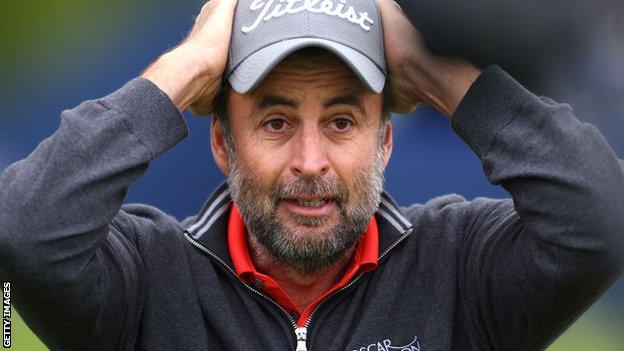 Richard Bland looks on in disbelief after winning the British Masters in 2021