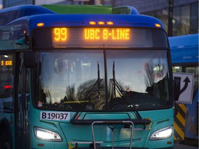 A UBC B-Line bus that currently operates along what is known as the Broadway Corridor.