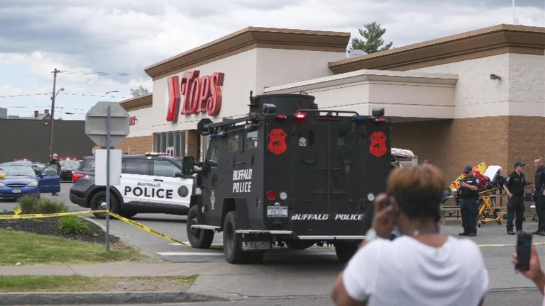 Image from the scene of a mass shooting in Buffalo, New York.  Photo: AP