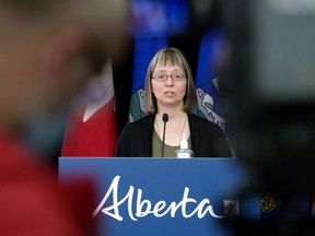 Alberta's Chief Medical Officer of Health Dr. Deena Hinshaw provides an update on COVID-19 in the province, during a press conference in Edmonton on Wednesday March 23, 2022. Photo by David Bloom