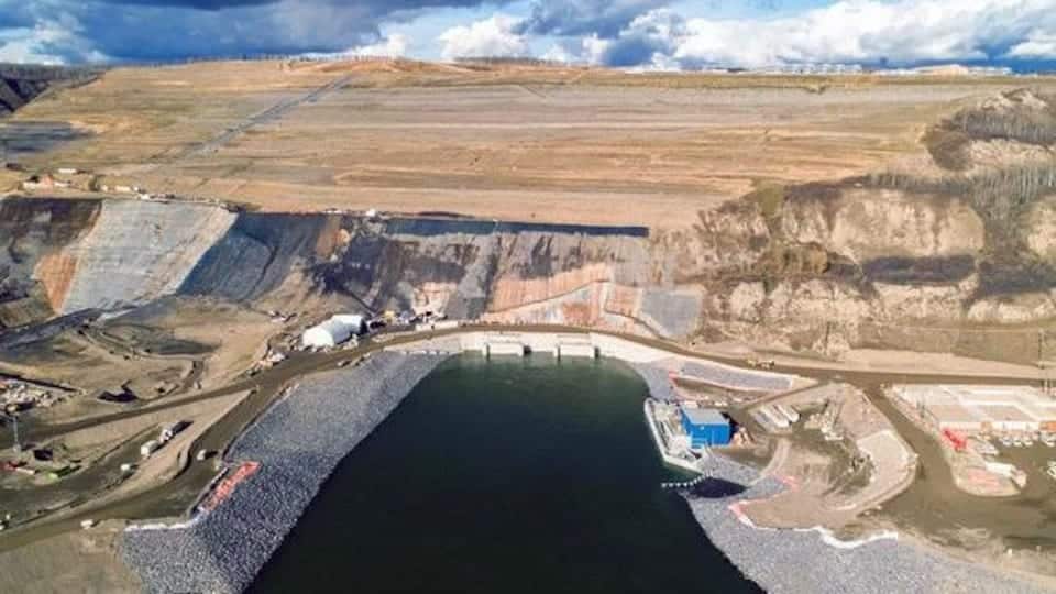 Aerial view of the dam construction site.