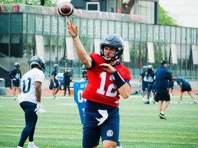 Strong-armed Chad Kelly, here working out at training at Guelph, showed enough on Friday to earn the backup QB job this season.