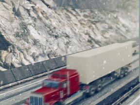 A truck on the Coquihalla during a snowstorm earlier this week.