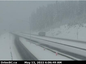 A screenshot of Highway 5, southbound at the Zopkios rest area near the Coquihalla Summit on May 13.