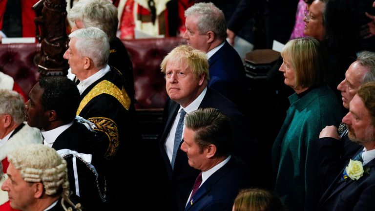 British Prime Minister Boris Johnson attends the State Opening of Parliament at the Palace of Westminster at the Houses of Parliament in London, Britain, May 10, 2022. Alastair Grant/Pool via REUTERS