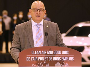 Windsor Mayor Drew Dilkens speaks at a press conference in Windsor on Monday, May 2, 2022, when Stellantis announced a $3.6-billion investment to retool Windsor and Brampton facilities.