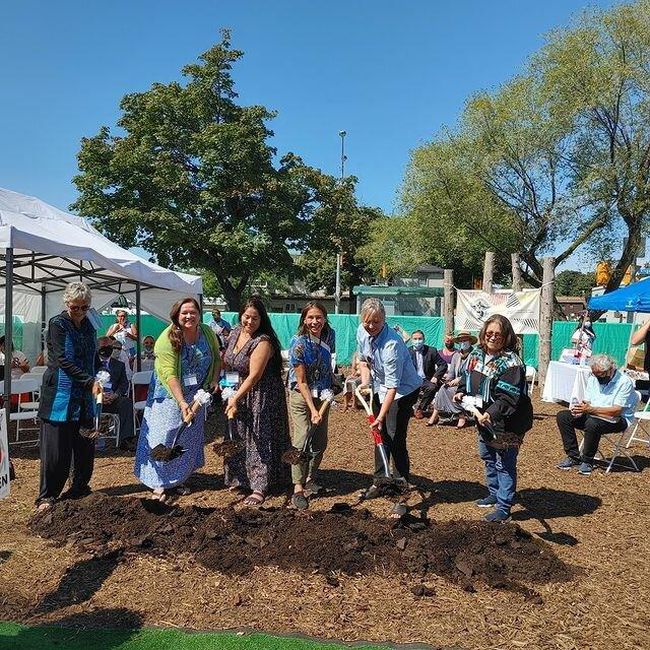 The Thunder Woman Healing Lodge Society had a ground breaking ceremony for the Scaborough development last year.  From left to right: Patti Pettigrew, Peggy Pitawanakwat, Dawn Sutherland, Karen White, Kelly Potvin, and Laureen Blu Waters.