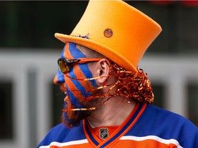 Edmonton Oilers fans like Trevor Savage arrive to watch Game 3 of Round 1 between the Oilers and the Los Angeles Kings, with a final score of 8-2 for Edmonton, during a watch party held inside Rogers Place in Edmonton, on Friday, May 6 , 2022. Photo by Ian Kucerak