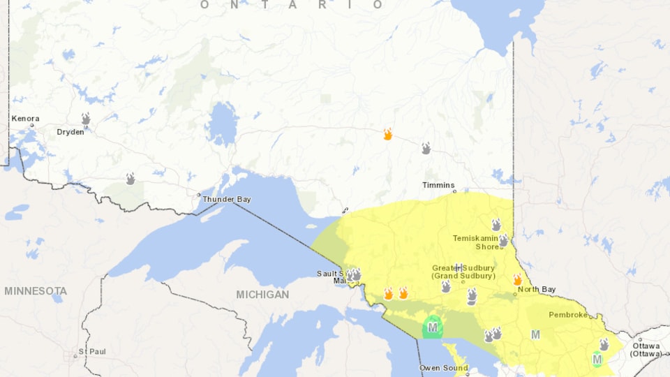 A map of fire danger in Northern Ontario.