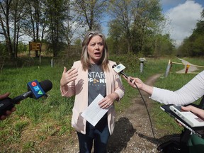 NDP candidate for Windsor West Lisa Gretzky speaks during a press conference on Monday, May 16, 2022 regarding the Ojibway National Urban Park issue.
