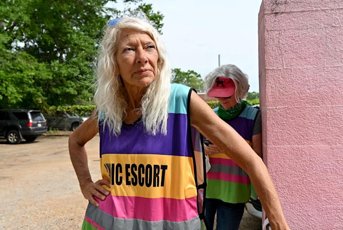 Image: Derenda Hancock, a clinic companion, outside the Jackson Women's Health Organization in Mississippi on Tuesday.  (Suzi Altman for NBC News)