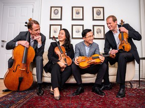 From left, Brian Manker, Sharon Wei, Andrew Wan and Jonathan Crow are the ever-popular New Orford String Quartet, here for an Edmonton Recital Society concert at the Muttart Hall on Friday May 13.