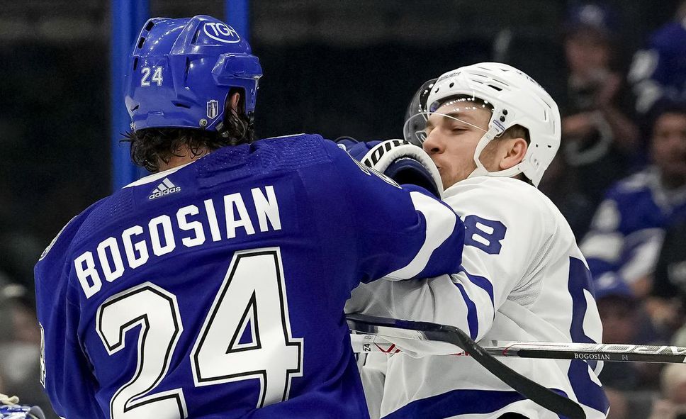 Leafs winger Michael Bunting, getting a glove in the face from Tampa Bay defenseman Zach Bogosian in Game 3, appears headed for the fourth line on Sunday, with Alex Kerfoot joining Auston Matthews and Mitch Marner.