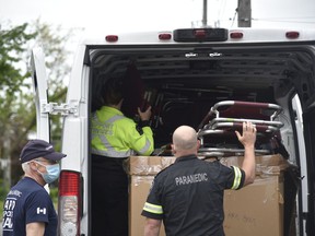 Essex-Windsor EMS personnel loaded a truck of medical supplies destined Ukraine on Wednesday, May 18, 2022. The donation of excess supplies is facilitated by international aid organization GlobalMedic to help hospitals and medical personnel working through the ongoing conflict in the country.