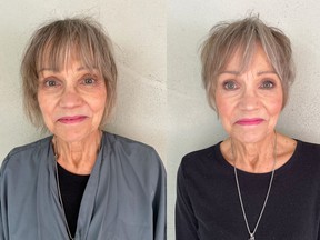 Deborah Abs is a 68-year-old retiree who wanted to give her hairstyle a “pick-me-up” as a treat for Mother's Day.  On the left is Deborah before her makeover de ella, on the right is her de ella after her.